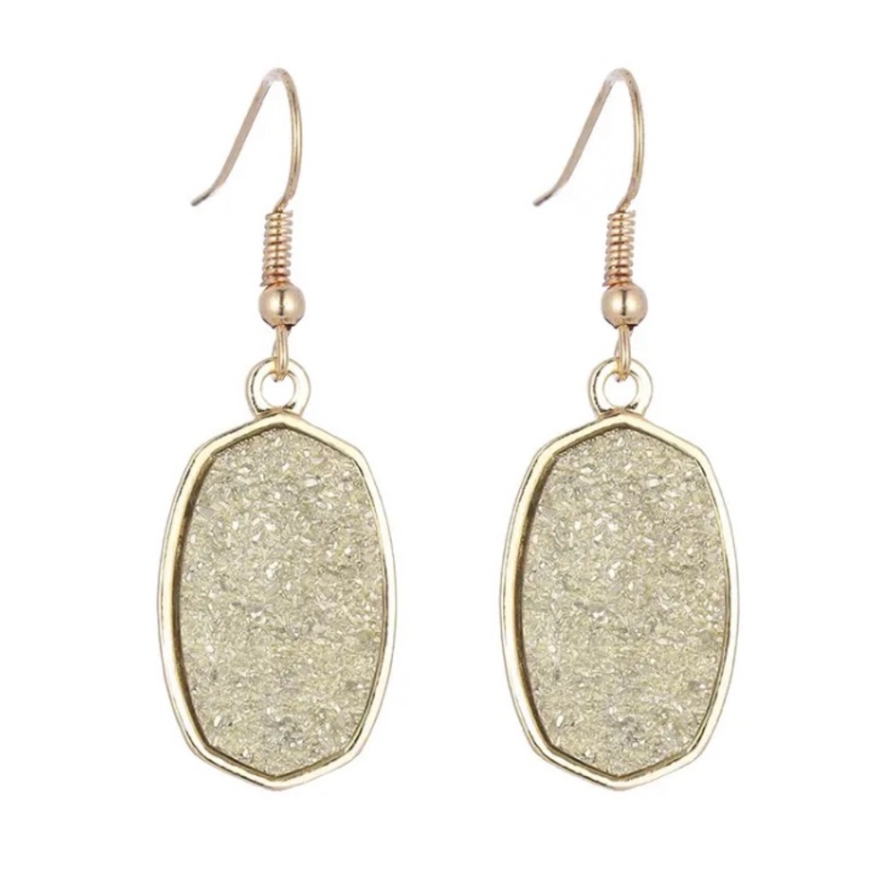 gold crystal oval hexagon dangle earrings